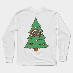 Cute Cat Hiding In Christmas Tree Long Sleeve T-Shirt